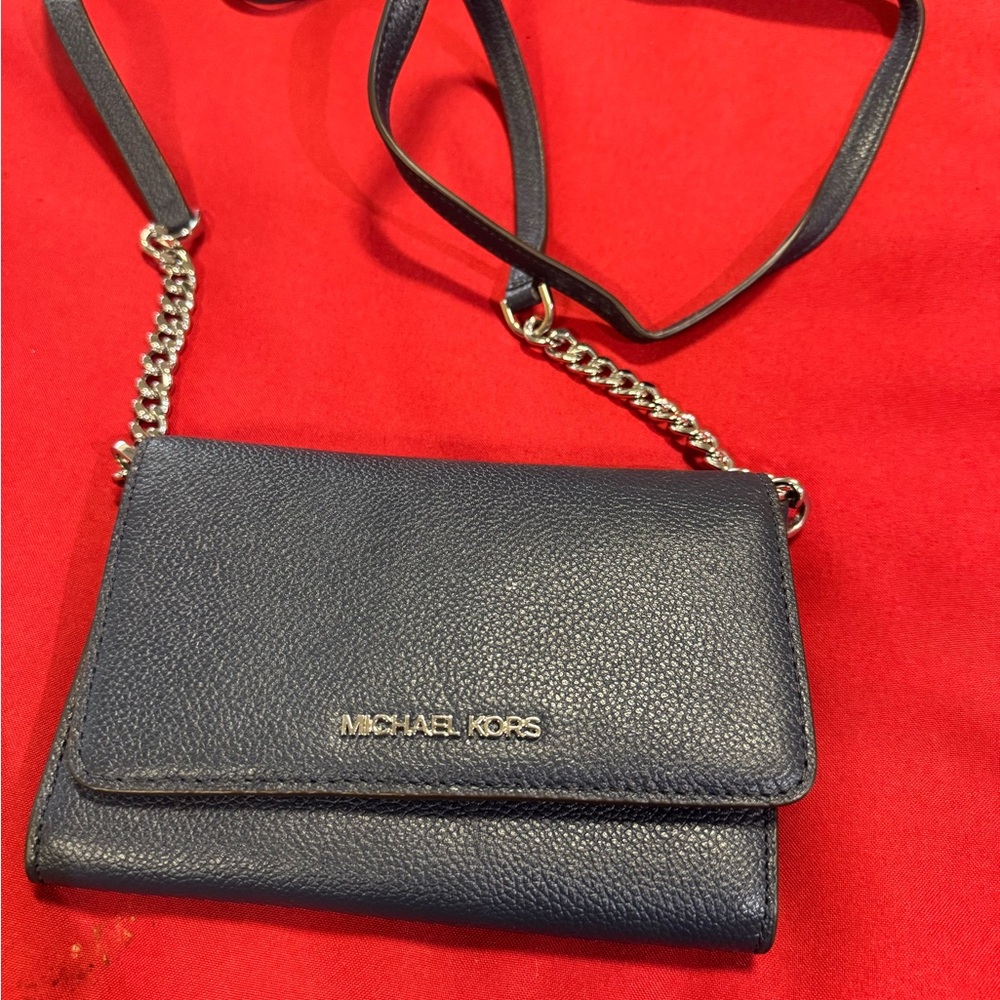 Michael Kors Blue Crossbody Bag with Gold Chain Detail